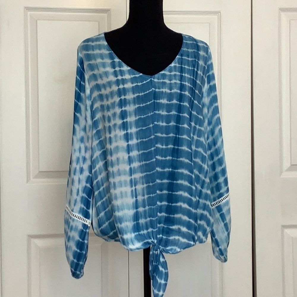 KORI America women’s blouse tie dye drop shoulder v-neck boho Size S - Picture 2 of 6